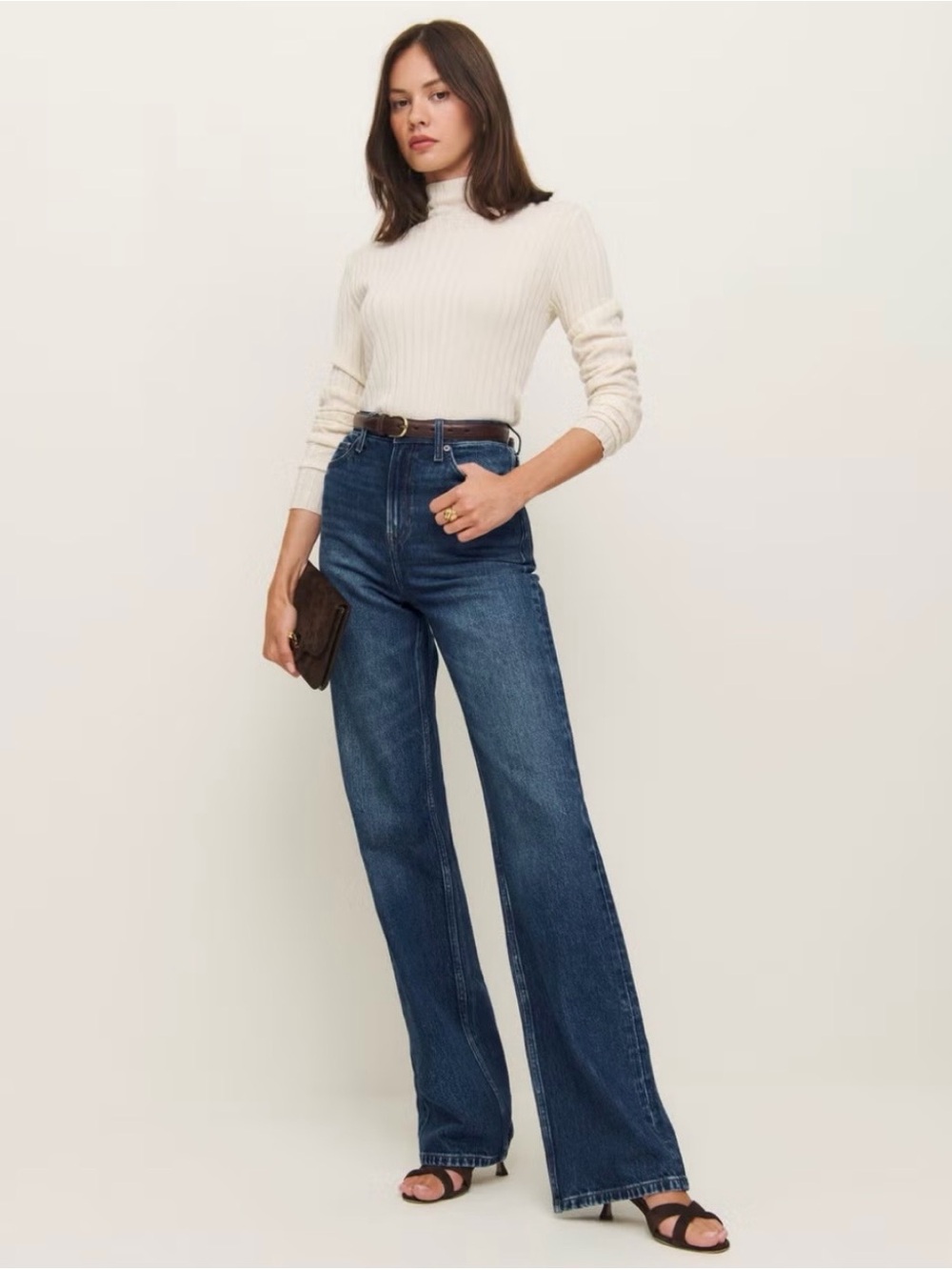 Reformation Dark Blue High-Rise Wide-Leg Jeans